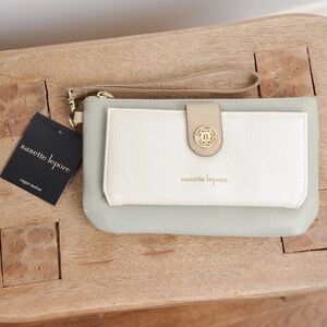 Nanette Lepore Kyle Wristlet Wallet Green Cream Ivory‎ Top Zip Colorblock NWT